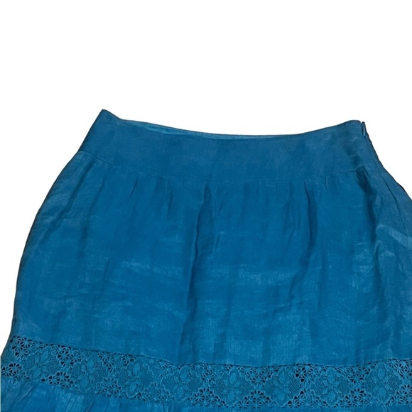 J. Jill cyan 100% linen prairie tiered crochet and lace maxi skirt cottagecore - Picture 3 of 11